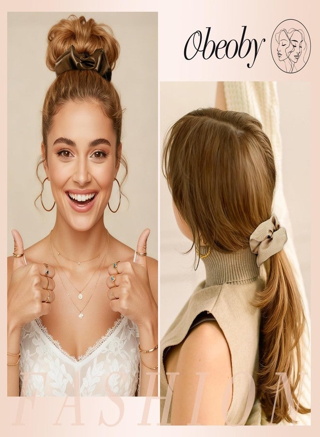 obeoby Satin Scrunchies, 8 Pack Neutral Color Satin Hair Ties Soft 4inch Hair Scrunchies for Women Girls Valentines Day Gifts for Wife Girlfriend - Image 5